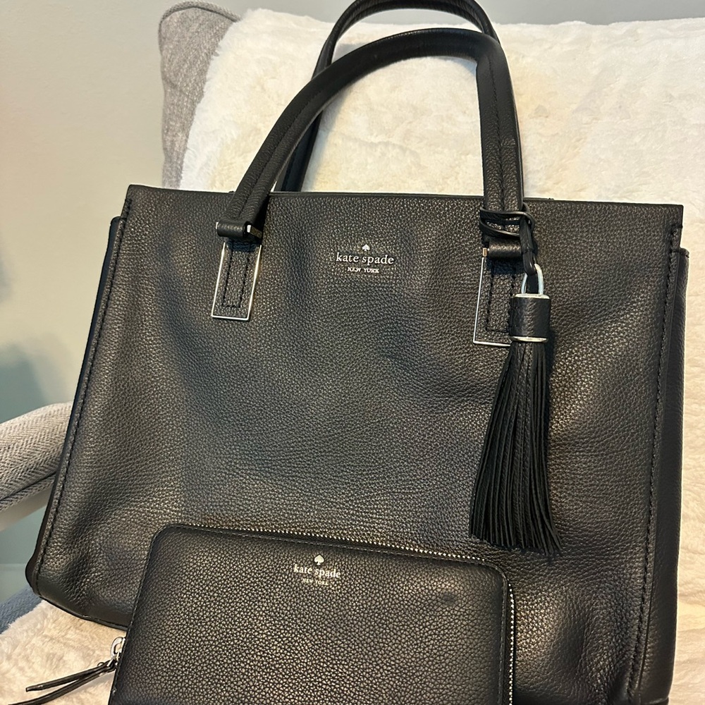 Kate Spade Black Pebbled Leather Naomi Tote + Wallet